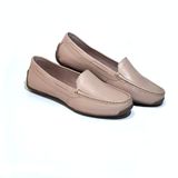 Mocassim Feminino Couro Costura Liso Conforto Casual Moda Bege 37