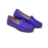 Mocassim Feminino Couro Costura Liso Conforto Casual Moda Roxo 38