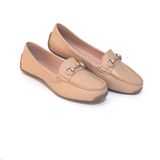 Mocassim Feminino Couro Detalhe Aplique Casual Moda Conforto Bege 36
