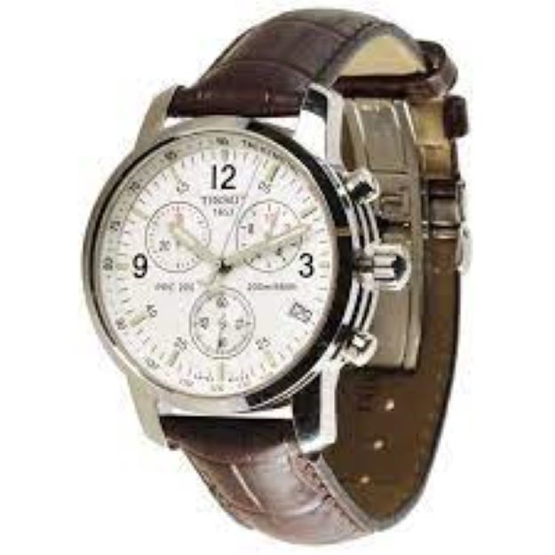 Rel gio Tissot Prc200 Branco Pulseira Couro Marrom Lacrado