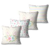 Kit Com 4 Capas De Almofadas Decorativas Páscoa Orelhas Rosa