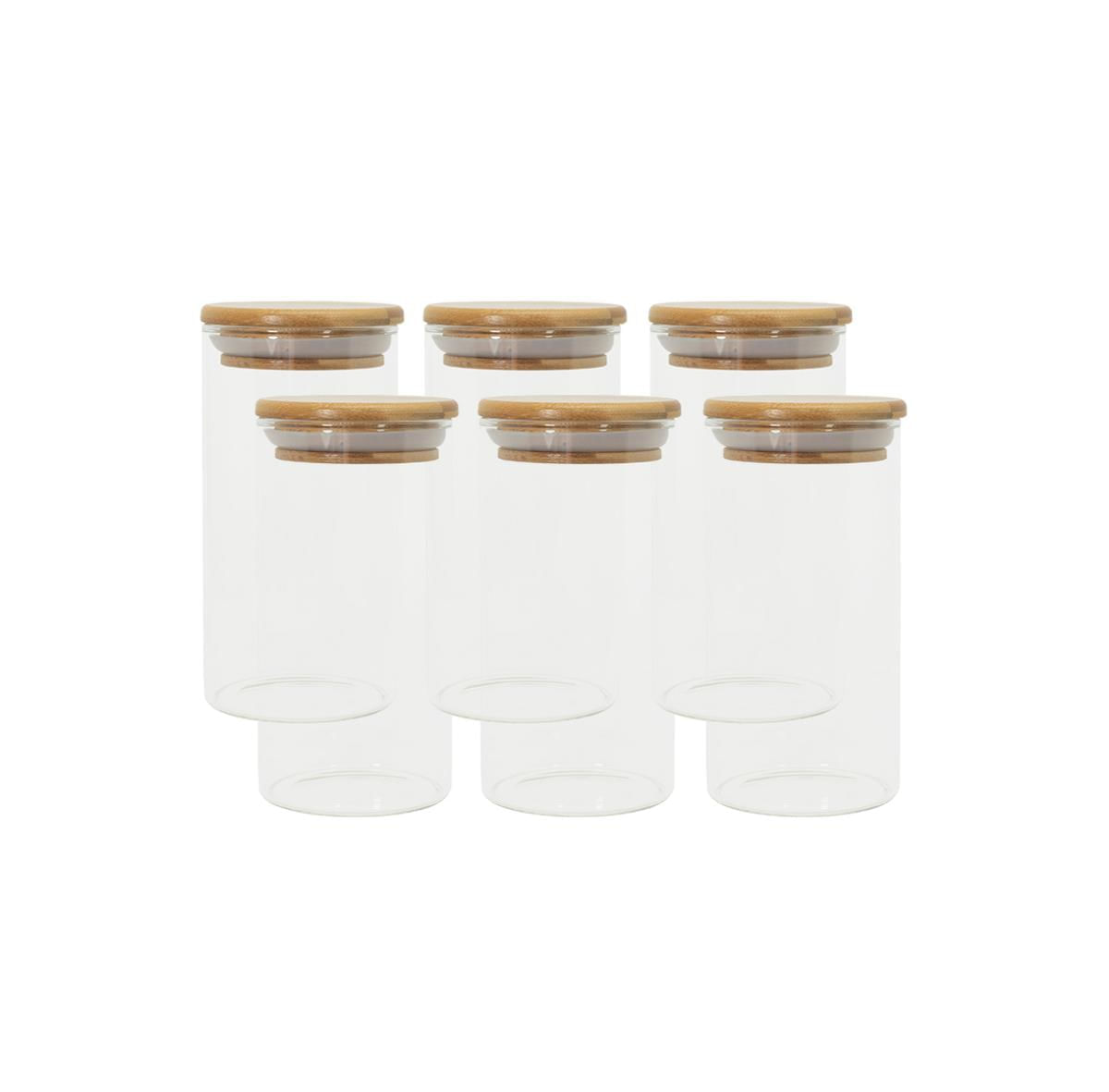 Conjunto de 6 Potes Herméticos de 300 ml com Tampa de Bambu