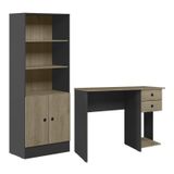 Conjunto Home Office Com Armário 2 Portas E Mesa Escrivaninha Preto/carvalho - Qmovi