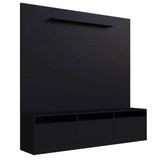 Rack De Parede Painel Para Tv 146cm Estante Home 3 Portas E Prateleira Prodecor Preto