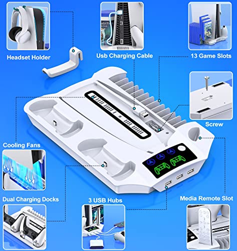 Dinostrike Ps5 Stand Com Ventilador De Resfriamento E Controle Ps5 Duplo