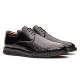 Sapato Masculino Derby Couro Croco Casual Conforto Dia A Dia Preto 41