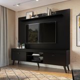 Kit Rack Painel Home Theater Tv Até 70 Polegadas 2 Portas 6 Prateleiras Sala De Estar Preto