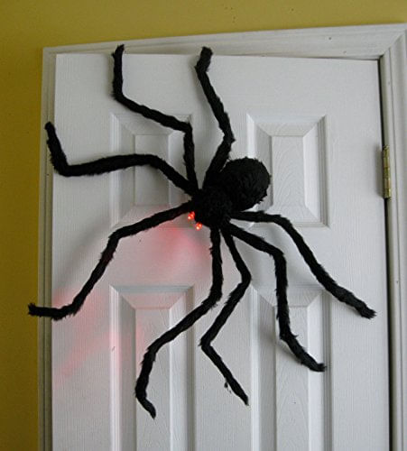 Aranha Gigante De Halloween Com Decorações De Olhos Iluminados 4 Pés Peludo Spider Prop Com Olhos Vermelhos Led Para Melhor Decoração D