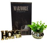 Kit Decoração Livro Mármore + Vaso Dourado + Palavra Home