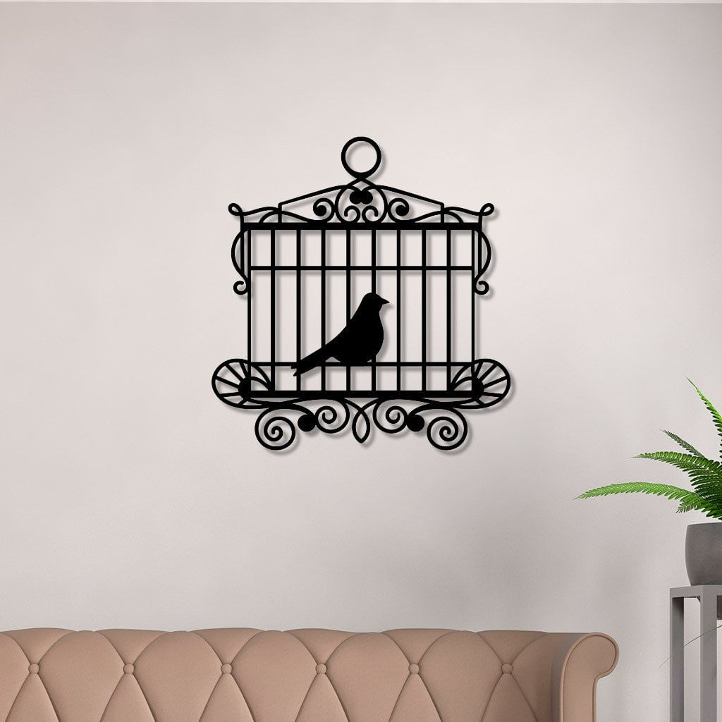Escultura De Parede Em Mdf Gaiola Passaro