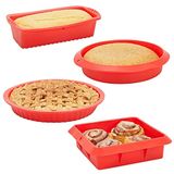 Red Silicone Bakeware 4 Peças Assadeira Com Panela De Brownie Quadrada, Pão De Pão, Bolo Redondo E Panelas De Torta (nonstick)